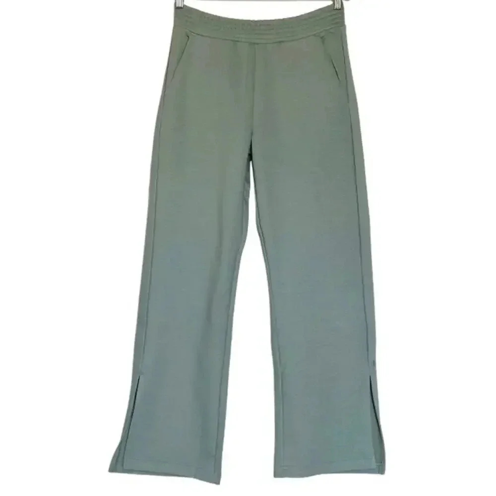 Courtside Fleece Side Slit Organic Sweatpants Sage Green Women’s L